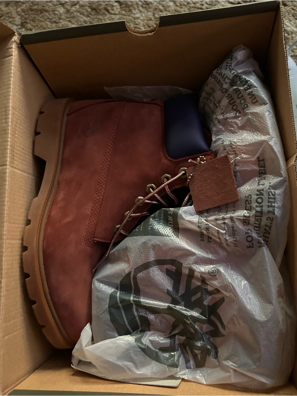 Timberland Men's Dark Rust Nubuck Work Boot with Navy Collar
